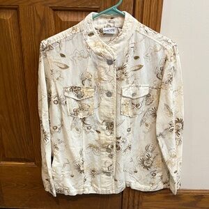 Chico's Cream and Brown Floral Jacket cottagecore coastal grandma boho